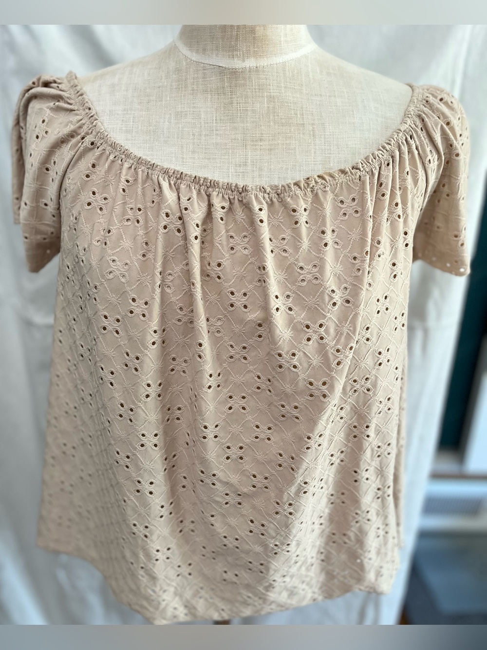 Alya small/short sleeve off shoulder cream eyelet lace,raw edge,Boho blouse